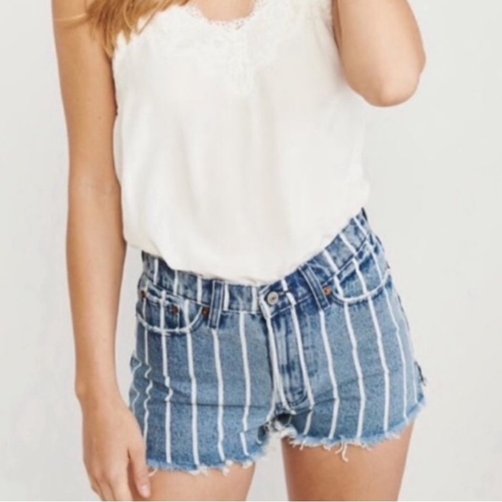 Abercrombie & Fitch Annie High Rise Shorts Denim Jean Cutoffs Striped Size 10